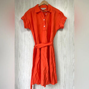 Harve Bernard Orange Linen Blend Midi Shirt Dress Button Front Women's Size 10